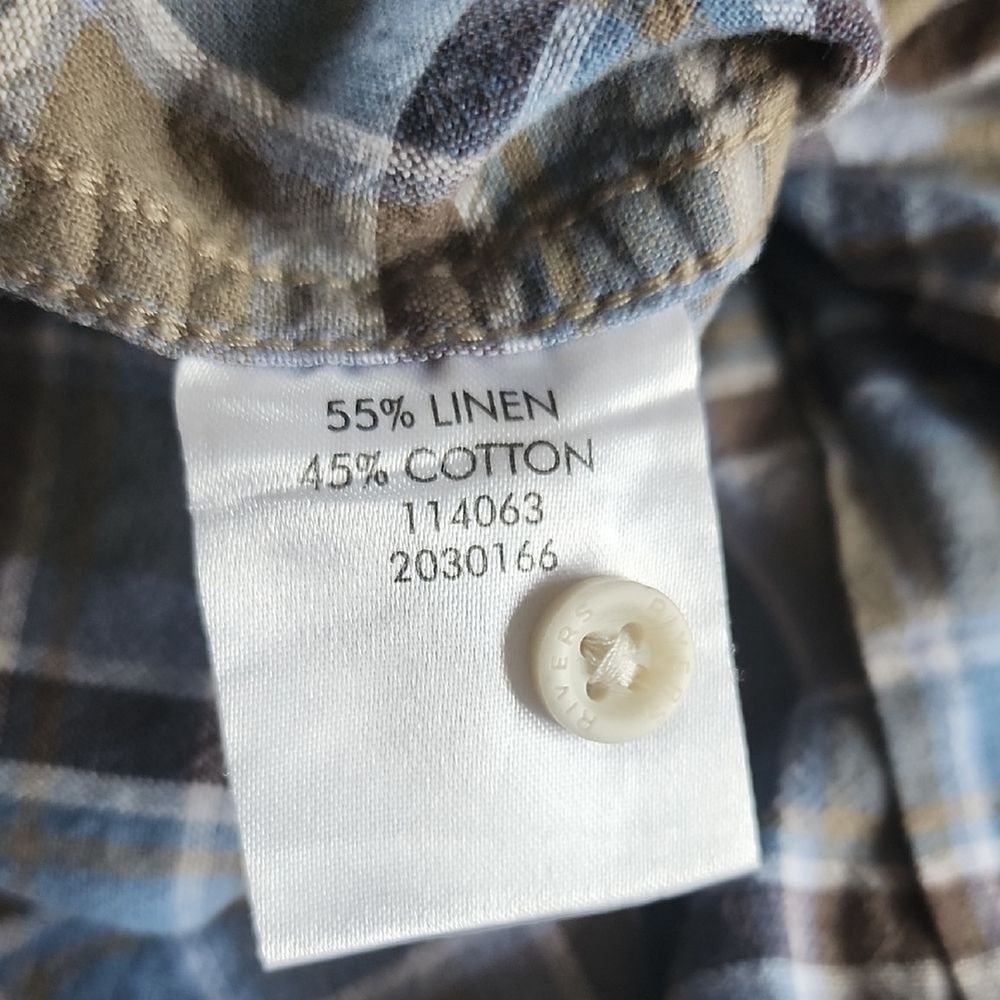 Rivers Linen Blend Button Down Shirt Men Large Blue Brown Plaid Casual Summer - Picture 6 of 7
